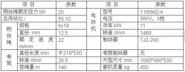 上海神威 JK2.0T卷揚(yáng)機(jī)技術(shù)參數(shù)